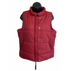 Studio Works Women’s Red Zipper/button Up Puffer Vest With Pockets Size M